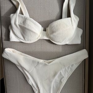 Textured Cream Underwire Bikini Set - Women Swim Bikinis